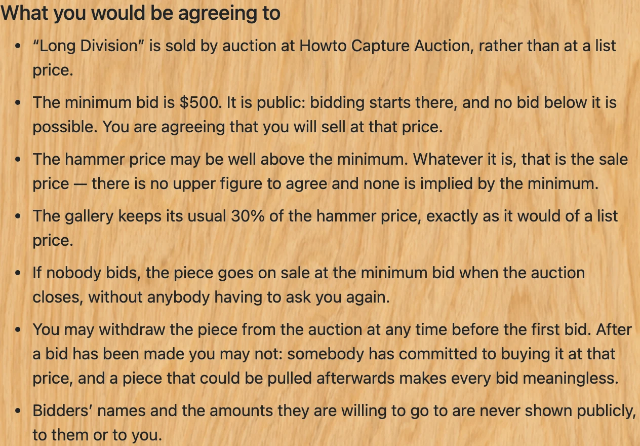 Screenshot of step 2: How to put a piece into an auction (artist)