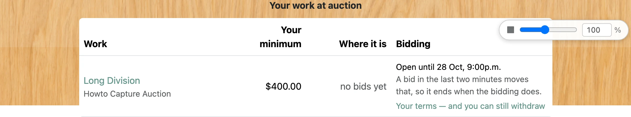 Screenshot of step 9: How to put a piece into an auction (artist)