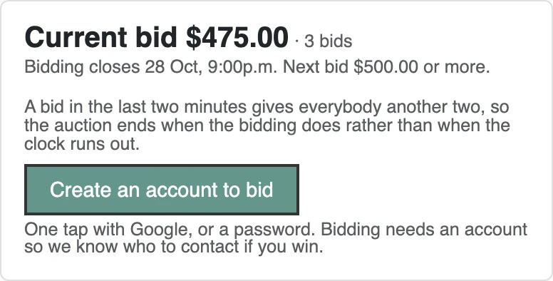 Screenshot of step 1: How to bid on a piece at auction