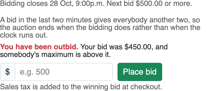 Screenshot of step 4: How to bid on a piece at auction