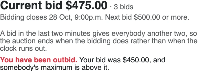 Screenshot of step 5: How to bid on a piece at auction