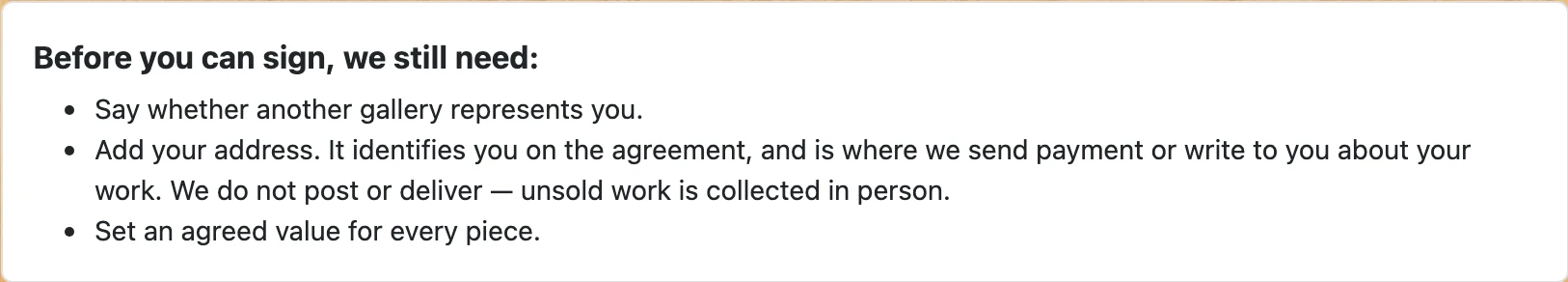 Screenshot of step 2: How to sign your consignment agreement