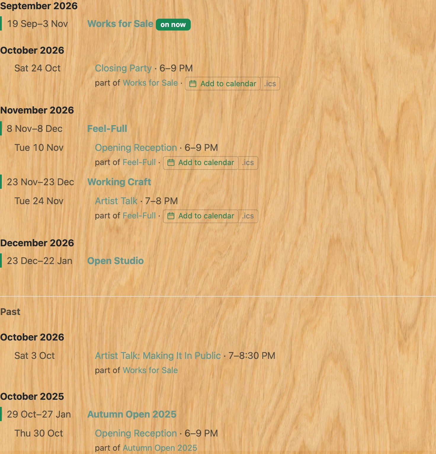Screenshot of step 2: How to use the shows calendar and subscribe to it