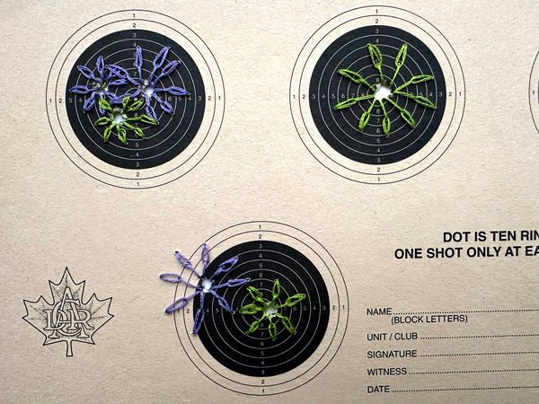 mended target : lavender and lime long tailed daisy stitch